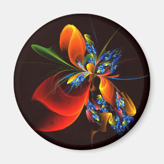 Imã Padrão de Abstrato de Arte Floral Azul Laranja Mod