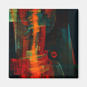 Imã Padrão de Abstrato de Arte Moderno Vermelho Azul-L