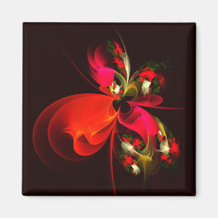 Imã Padrão de Abstrato de Arte Vermelha Verde Floral M