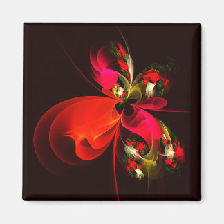 Imã Padrão de Abstrato de Arte Vermelha Verde Floral M