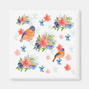 Imã Padrão de aquarela com aves e flores