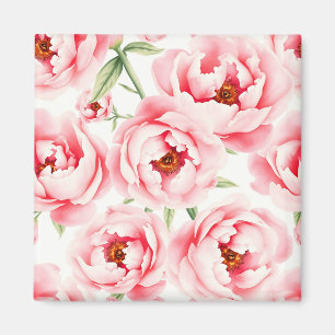Imã Padrão de aquarela de flores de peônia rosa