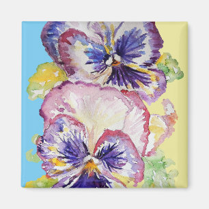 Imã Padrão de Aquarela Pansy no Rosa e no Amarelo Pá