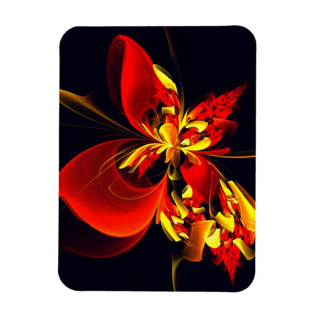 Ímã Padrão de Arte Abstrata Floral Amarelo Vermelho Mo (Vertical)