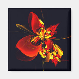 Imã Padrão de Arte Abstrata Floral Amarelo Vermelho Mo