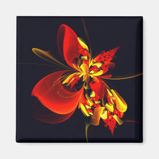 Imã Padrão de Arte Abstrata Floral Amarelo Vermelho Mo