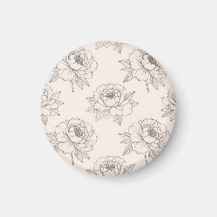 Imã Padrão de Arte de Linha Floral de Peônia Suave