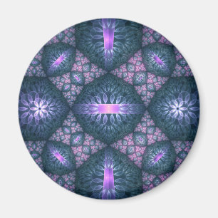 Imã Padrão de Arte Fractal 3D Turquesa Rosa Roxo