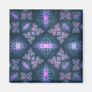 Imã Padrão de arte fractal 3D turquesa roxo rosa