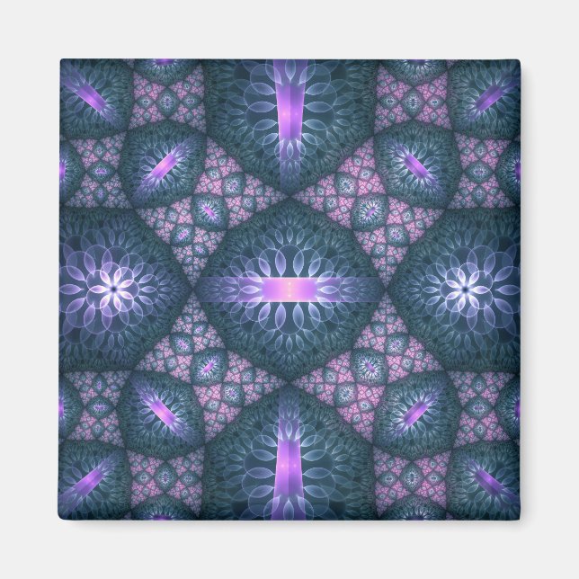 Imã Padrão de arte fractal 3D turquesa roxo rosa (Frente)