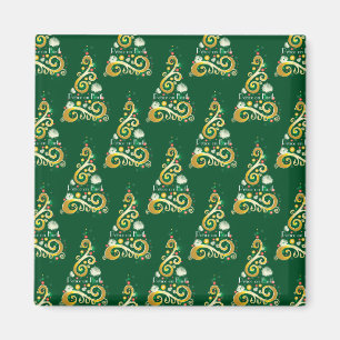 Imã Padrão de árvore de Natal abstrato verde e doura