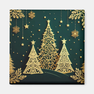 Imã Padrão de Árvore de Natal Dourada Elegante