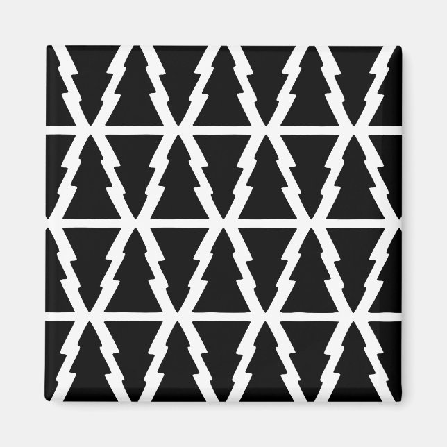 Imã Padrão de árvore de Natal preto e branco minimalis (Frente)