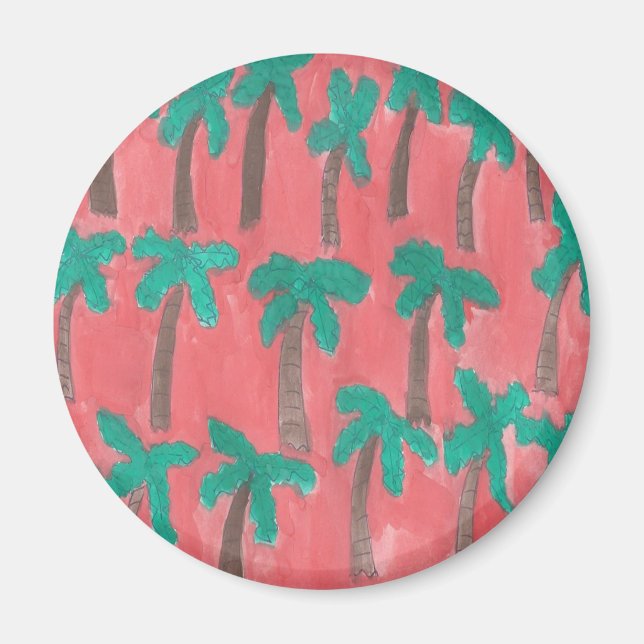 Imã Padrão de Árvore Palm de Aquarela (Frente)