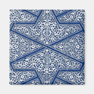 Imã Padrão de azulejo persa - azul de cobalto e branc