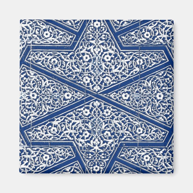Imã Padrão de azulejo persa - azul de cobalto e branco (Frente)