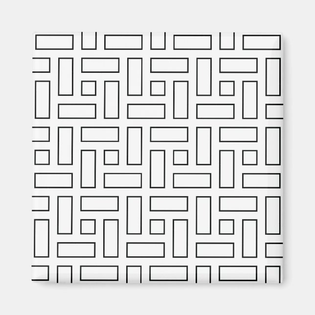 Imã Padrão de Bloco Linear Preto e Branco - Branco (Frente)