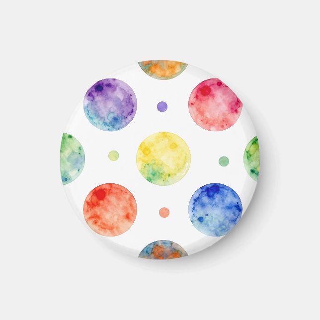 Imã Padrão de bolinhas de esfera de arco-íris aquarela (Frente)