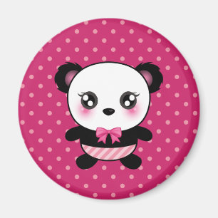 Imã Padrão de Bolinhas Rosa Rosa Panda Bear Bonito