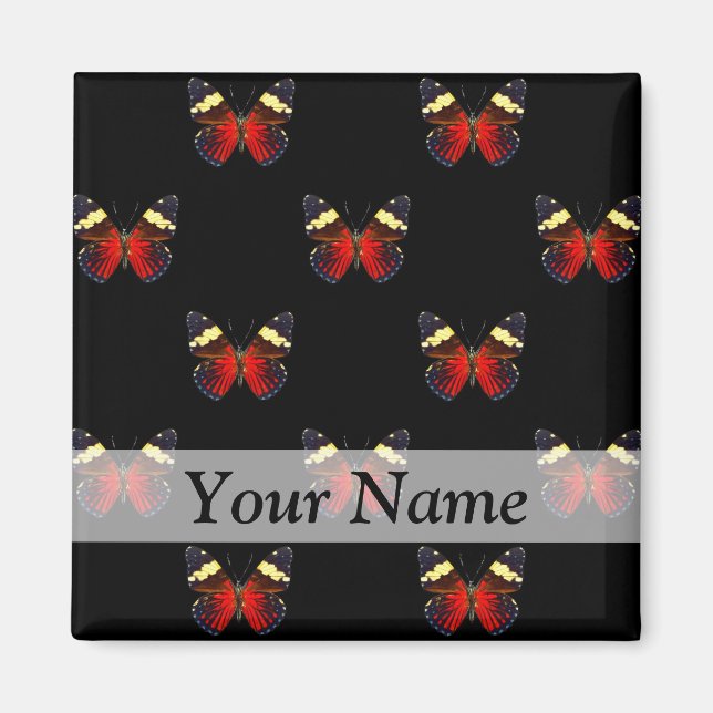 Imã Padrão de borboletas vermelhas e pretas (Frente)