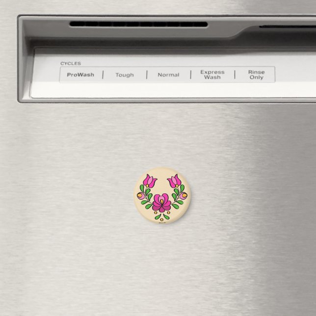 Imã Padrão de bordado húngaro, "Matyó" - rosa (In Situ (Dishwasher))