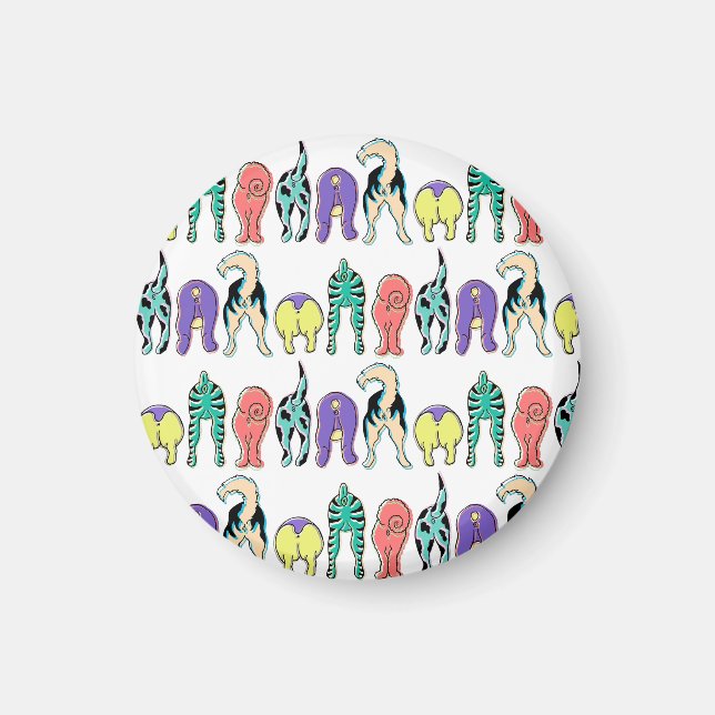 Imã Padrão de Bumbuns de Cães Coloridos (Frente)