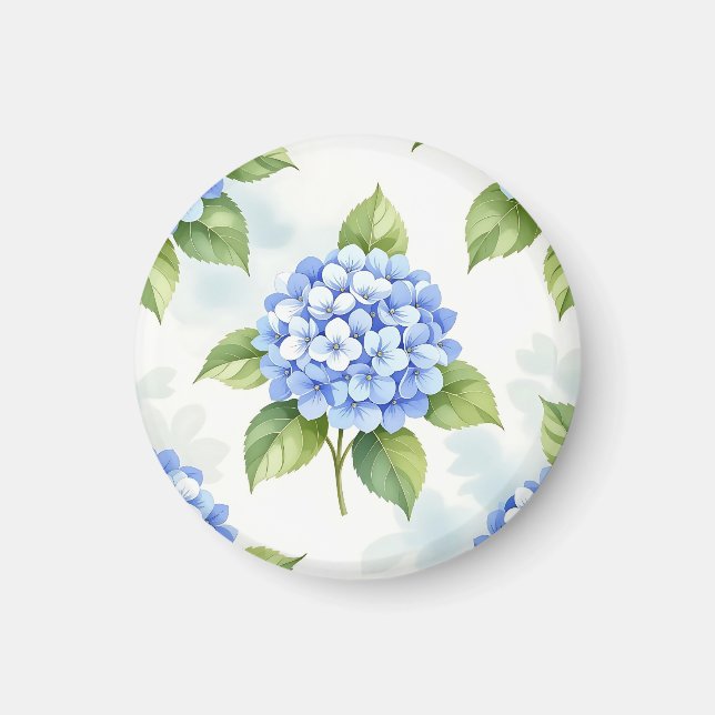 Imã Padrão de Buquê de Hortênsia Azul Pastel (Frente)