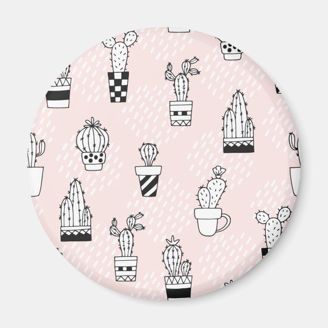 Imã Padrão De Cactus Desenhado Na Mão Bonita (Frente)