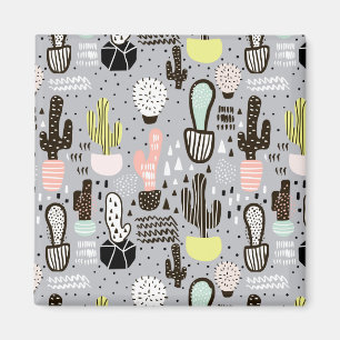Imã Padrão de Cactus Texturizados Manuscritos