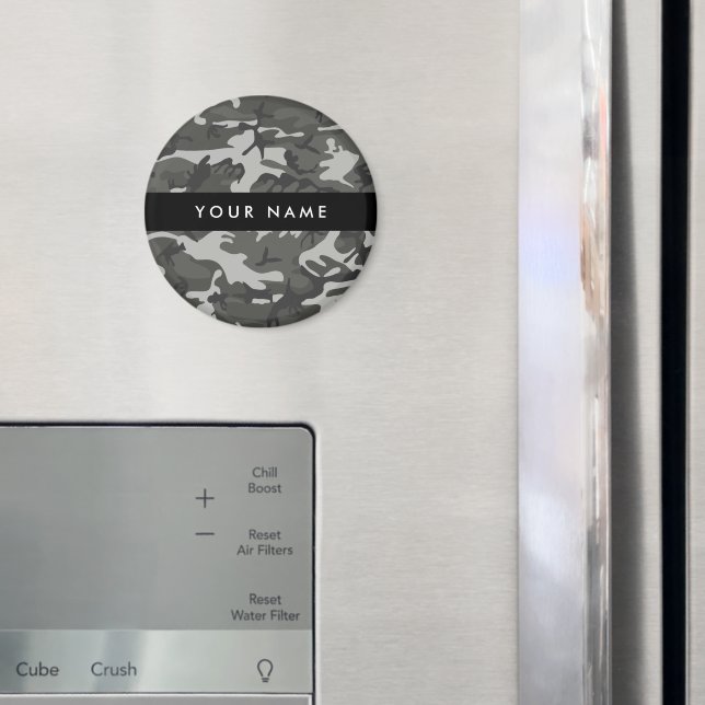 Imã Padrão de Camuflagem Cinza, Seu nome, Personalizar (In Situ (Fridge))