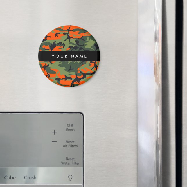 Imã Padrão de Camuflagem Laranja, Seu nome, Personaliz (In Situ (Fridge))
