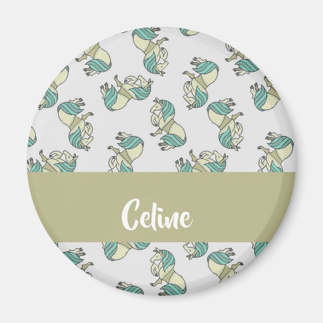 Imã Padrão de cavalos fofos de nome personalizado (Frente)