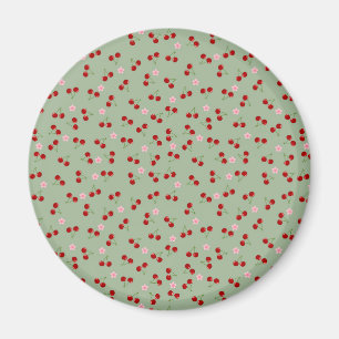 Imã Padrão de Cerejas em Fundo Verde
