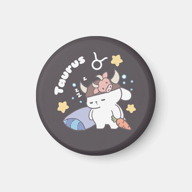 Imã Padrão de coelhinho de Taurus com sono - Zodiac (Frente)