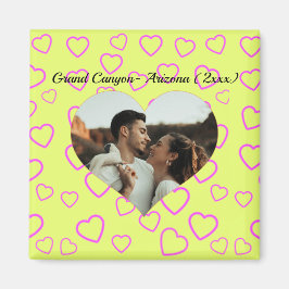 Imã Padrão de Coração Amarelo e Rosa com Foto e Texto 