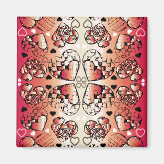 Imã Padrão de Corações Românticos Brancos e Vermelhos