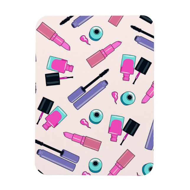 Ímã Padrão de cosméticos de maquiagem rosa e roxo (Vertical)