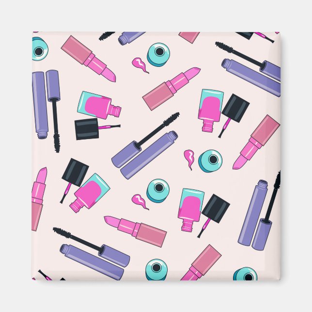 Imã Padrão de cosméticos rosa e roxo (Frente)