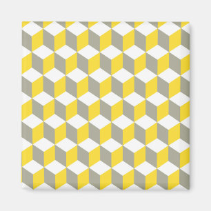 Imã Padrão de Cubo Isométrico Cinza e Branco Mostarda