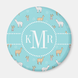 Imã Padrão de Cute Alpaca Llama Cactus