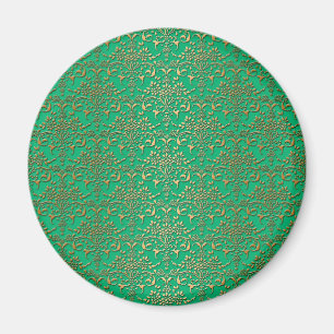 Imã Padrão de Damasco Verde e Dourado Chique