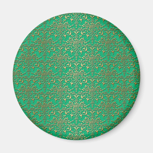Imã Padrão de Damasco Verde e Dourado Chique (Frente)