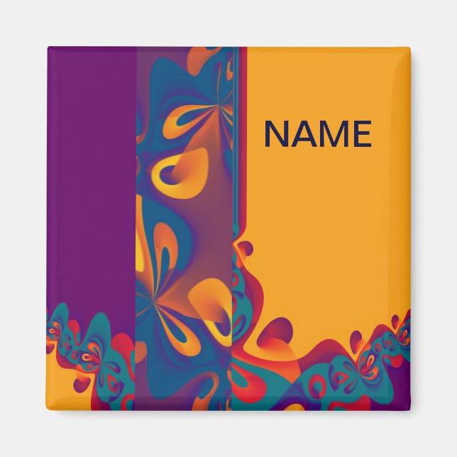 Imã Padrão de Design gráfico - laranja violeta + texto (Frente)