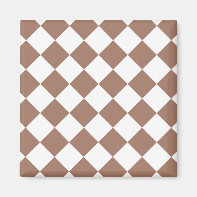 Imã Padrão de Diamante em Branco e Mocha Mousse (Frente)