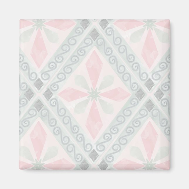 Imã Padrão de diamante pastel verde e rosa (Frente)