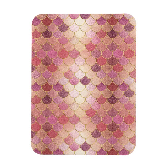 Ímã Padrão de Escala de Sereia do Shimmer Dourado rosa (Vertical)