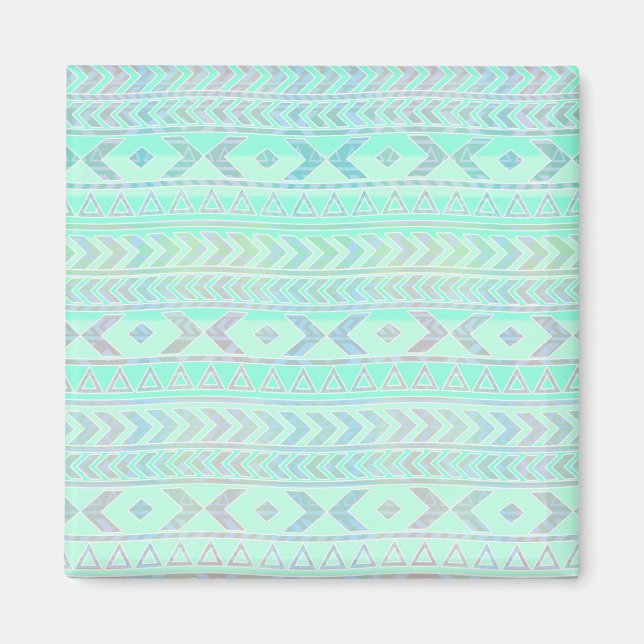 Imã Padrão de Estilo de Arte Azteca em Azul Pastel (Frente)