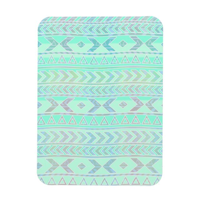 Ímã Padrão de Estilo de Arte Azteca em Azul Pastel (Vertical)