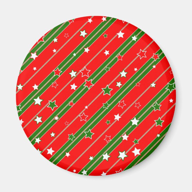 Imã Padrão de Estrela de Natal Vermelha e Verde (Frente)