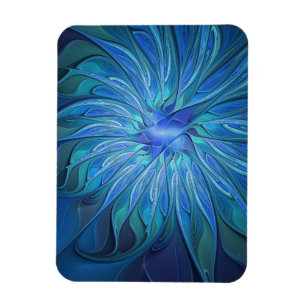 Ímã Padrão de Fantasia de Flor Azul, Arte Fractal Abst